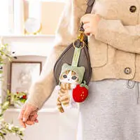 mofusand MERCI STRAWBERRY Mascot Keychain (Strawberry & Tabby Cat)