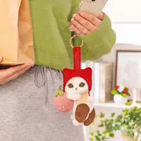 mofusand MERCI STRAWBERRY Mascot Keychain (Strawberry & Calico Cat)