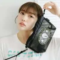 Nagano Characters Mesh Shoulder Bag with Patch (Joke Bear) Black