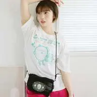 Nagano Characters Mesh Shoulder Bag with Patch (Joke Bear) Black