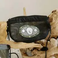 Nagano Characters Mesh Shoulder Bag with Patch (Joke Bear) Black