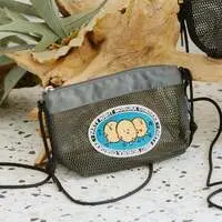 Nagano Characters Mesh Shoulder Bag with Patch (Mogura Corokke) Khaki