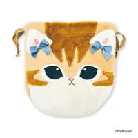 mofusand Frilled Face Drawstring Pouch (Blue)