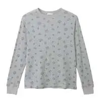 Nagano Characters Waffle Long Sleeve T-shirt "Thinking Of" Grey - M